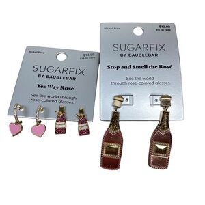 Baublebar SUGARFIX lot of 3 pairs of rose drop & Huggies earrings pink gold tone